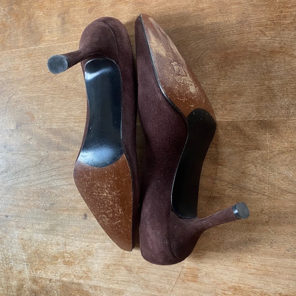 Vintage Stuart Weitzman Shoes Brown Suede Heels Made in Spain Size 9.5 - Picture 6 of 6